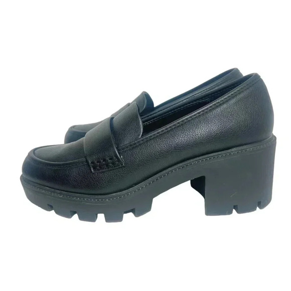 Dolce Vita Shoes - Dolce Vita Black Leather Platform Heeled Loafers Women's Size 10